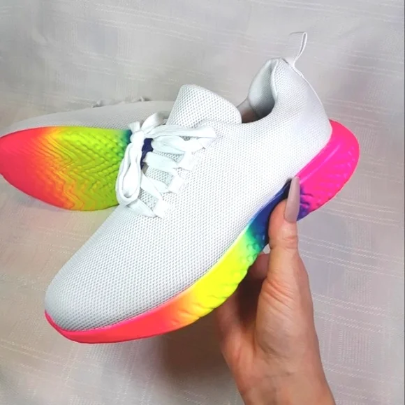 SHOES Women Sneakers Rainbow White Lightweight Casual Shoes Size 7 - Picture 5 of 13